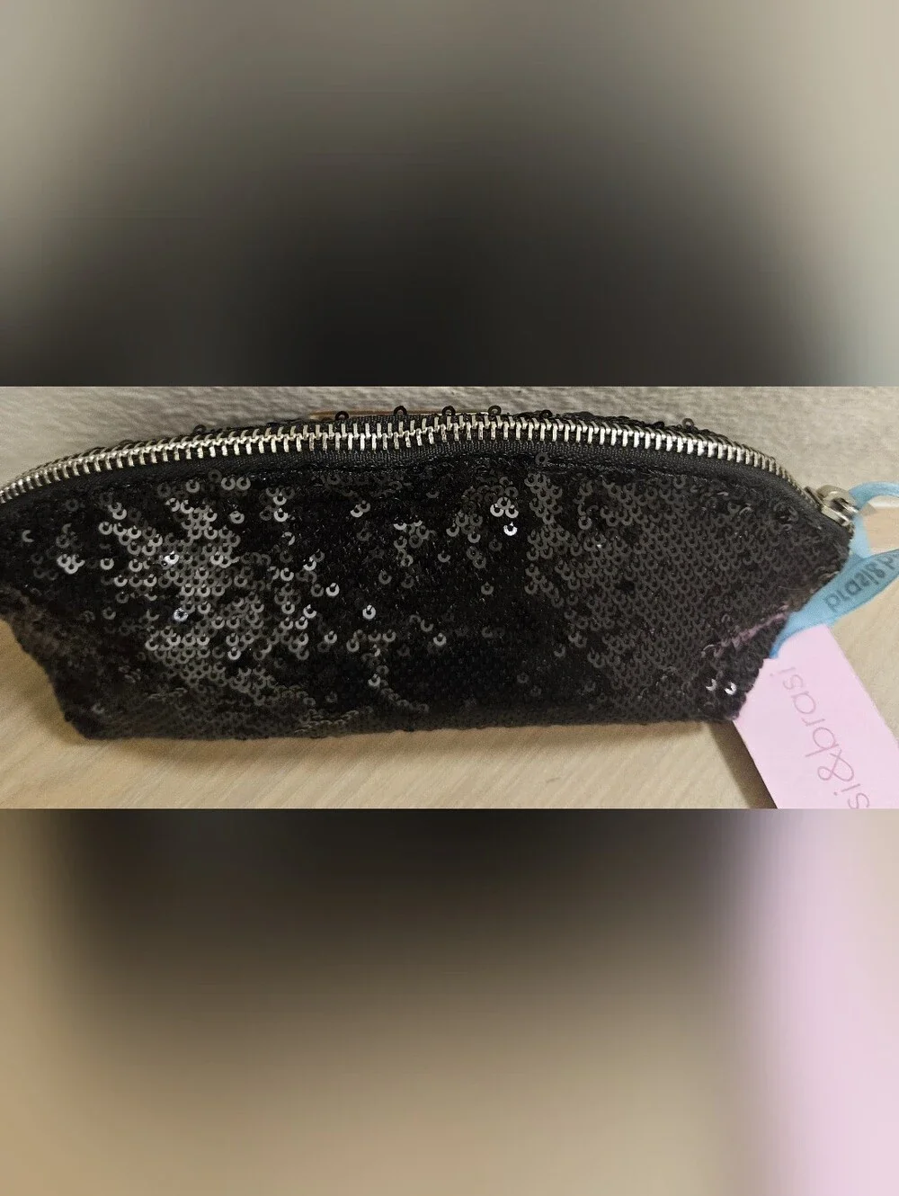 BRASI & BRASI GEMAN SEQUIN BLACK GOLD SPARKLY MAKEUP PEN CASE TRAVEL BAG CLUTCH